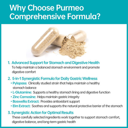 purmeo 5-in-1 High Potency H. Pylori Probiotics | 1 Daily Capsule for Gastric Support – Made in Germany