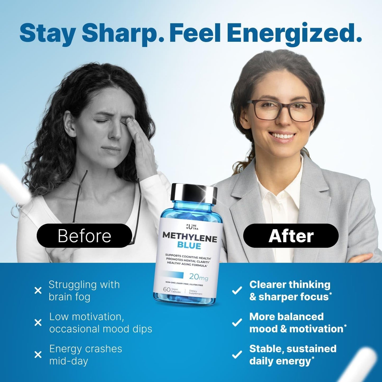 PureNutra Methylene Blue Capsules with Vitamin C Ester – Brain Support & Focus (60 Count)