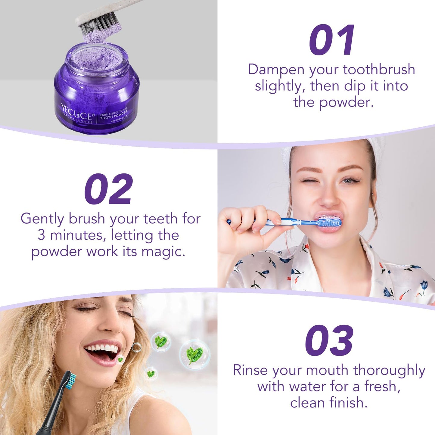Purple Brightening Powder Toothpaste – Whitening, No Sensitivity, Enamel Safe