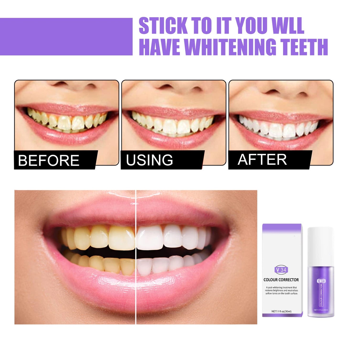 Purple Toothpaste for Teeth Whitening 2pcs | 3D Whitening Kit