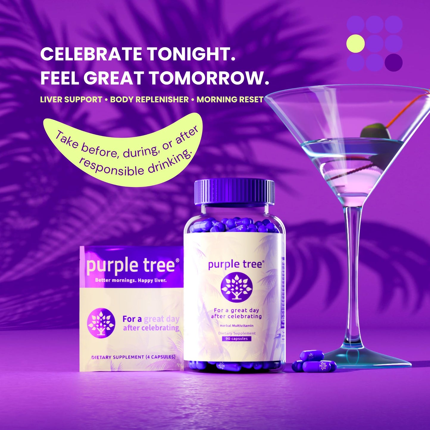 Purple Tree Post-Celebration Wellness Supplement | Liposomal DHM, Glutathione & Milk Thistle for Liver Support | 60 Capsules