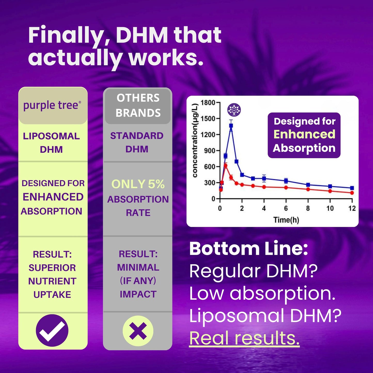 Purple Tree Post-Celebration Wellness Supplement | Liposomal DHM & Glutathione | 90 Pills