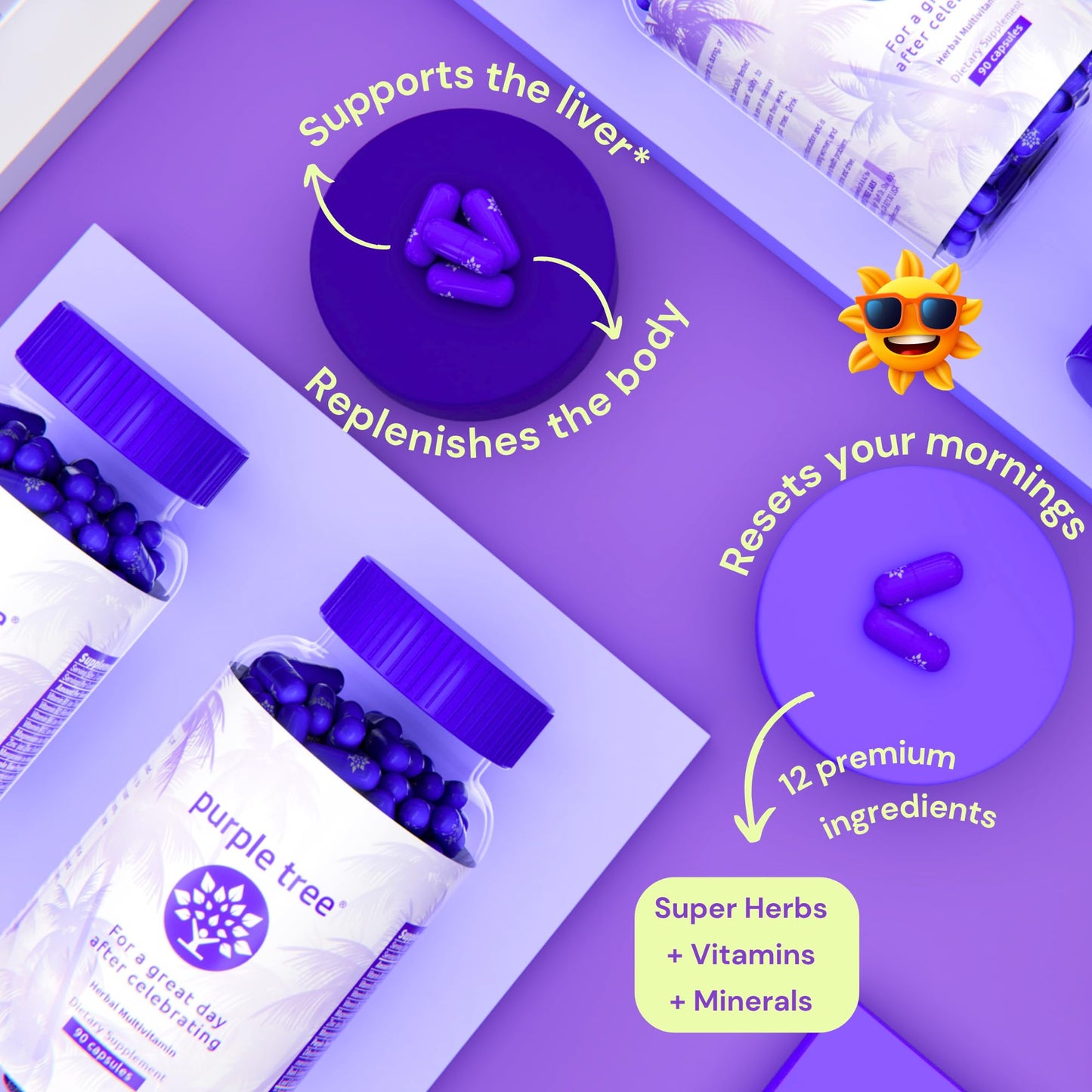 Purple Tree Post-Celebration Wellness Supplement | Liposomal DHM & Glutathione | 90 Pills