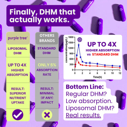 Purple Tree Post-Celebration Wellness Supplement | Liposomal DHM & Glutathione | 90 Pills