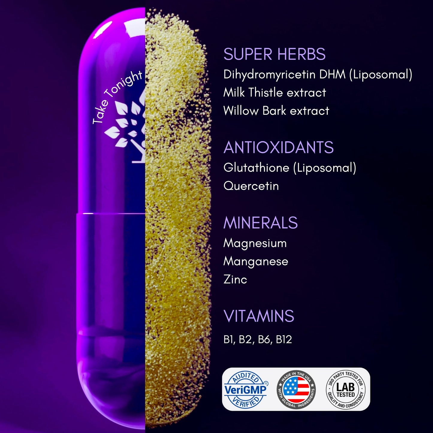 Purple Tree Post-Celebration Wellness Supplement | Liposomal DHM & Glutathione | 90 Pills