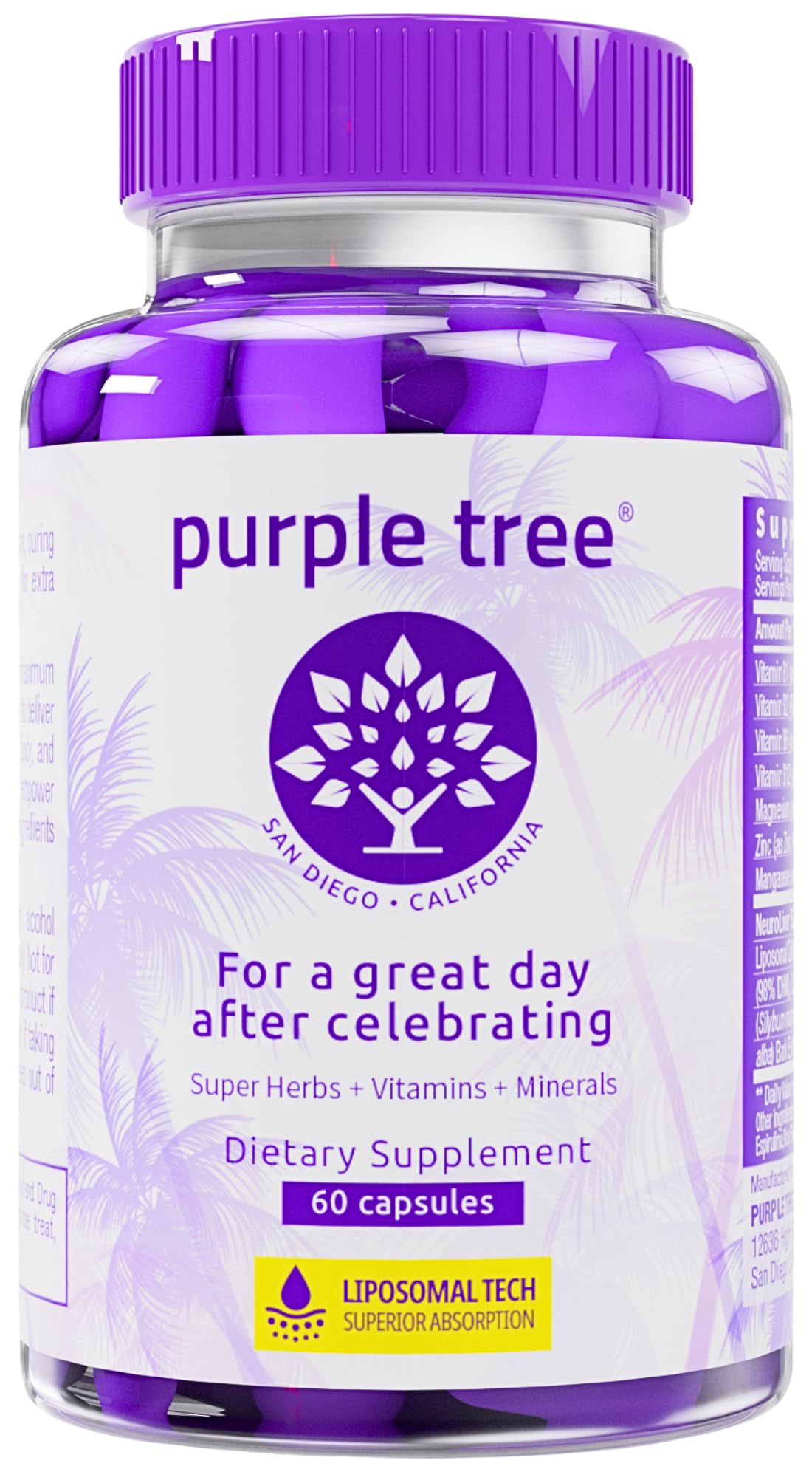 Purple Tree Post-Celebration Wellness Supplement | Liposomal DHM, Glutathione & Milk Thistle for Liver Support | 60 Capsules