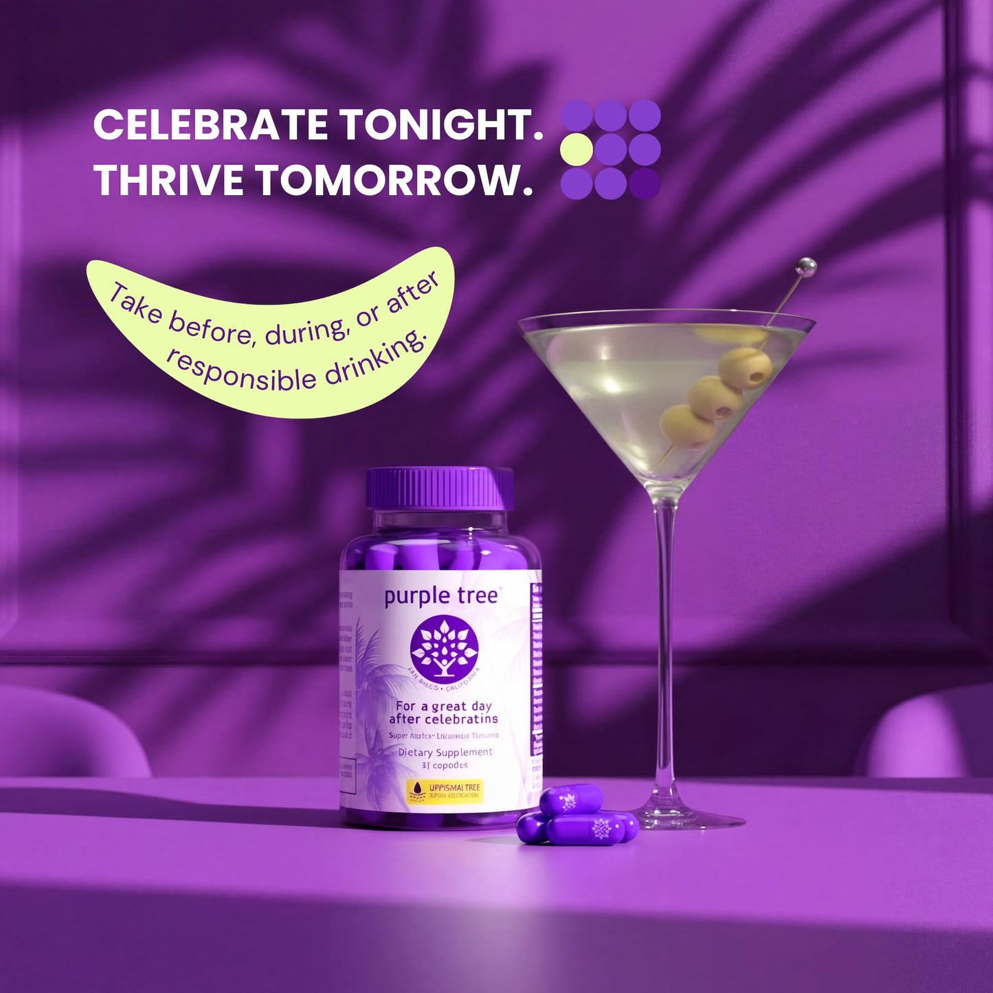 Purple Tree Post-Celebration Wellness Supplement | Liposomal DHM, Glutathione & Milk Thistle for Liver Support | 60 Capsules
