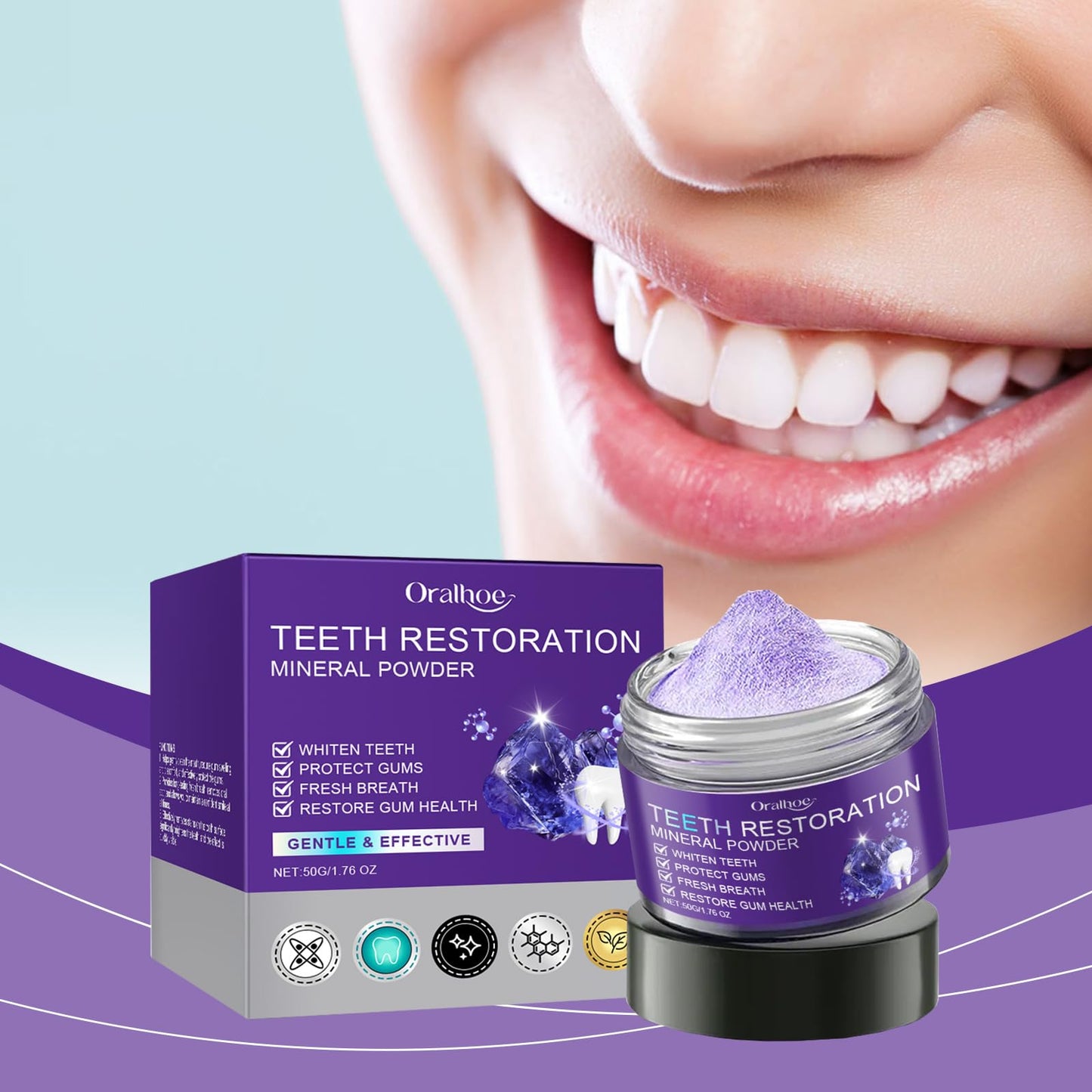 2Pcs Teeth Restoration Mineral Powder - Purple Whitening Mineral Powder for Fresh Breath, Strengthens Teeth & Gums - Gentle & Non-Irritating