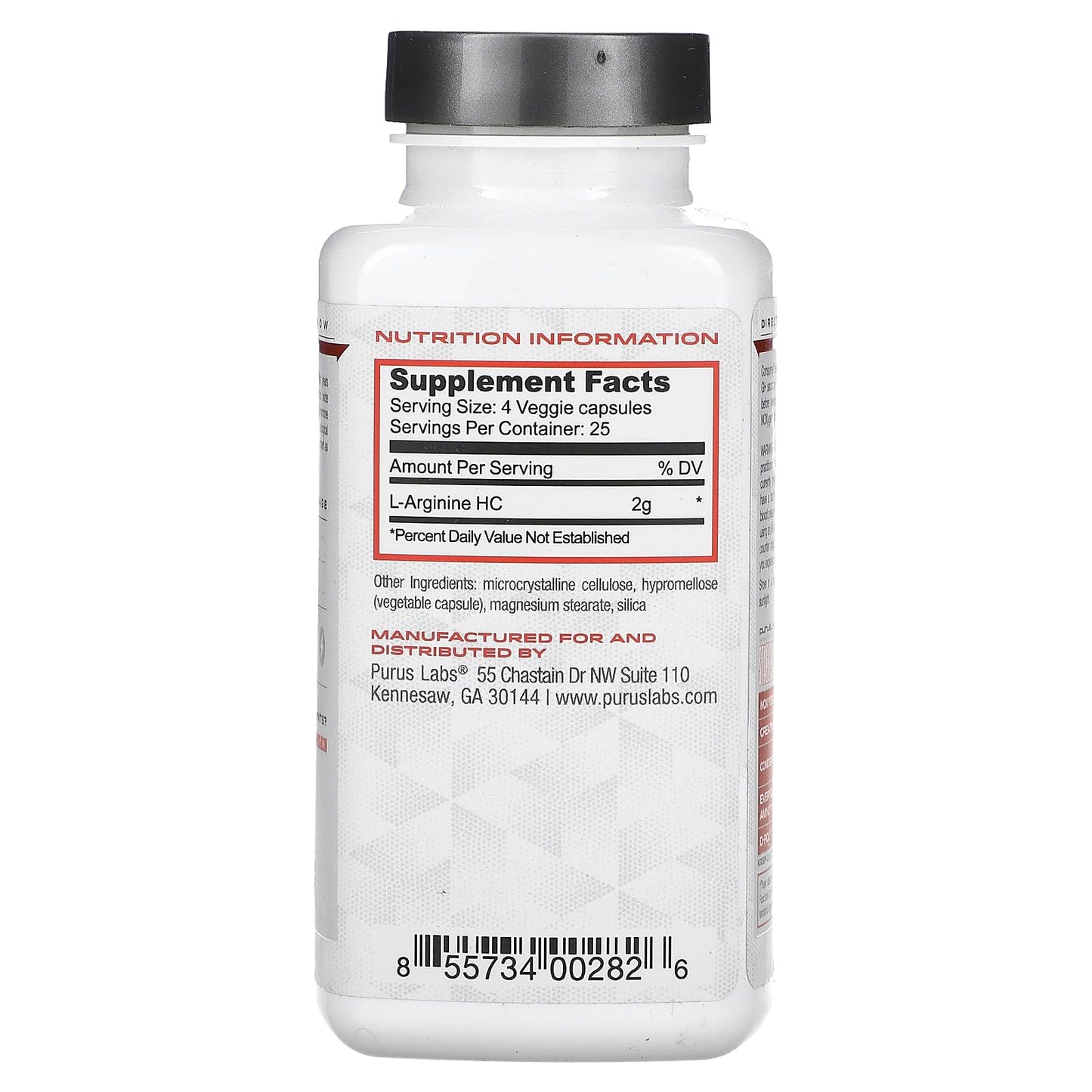 Purus Labs L-Arginine Active Amino Acid | Endurance, Pumps, & Muscle Growth | Nitric Oxide for Increased Blood Flow | 25 Servings, 100 Veggie Capsules