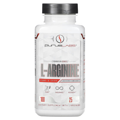 Purus Labs L-Arginine Active Amino Acid | Endurance, Pumps, & Muscle Growth | Nitric Oxide for Increased Blood Flow | 25 Servings, 100 Veggie Capsules
