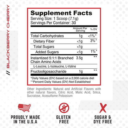 Purus Labs Everyday Amino BCAA Powder – Muscle Hydration & Recovery | Sugar Free & Gluten Free | 30 Servings (BlackBerry Cherry)