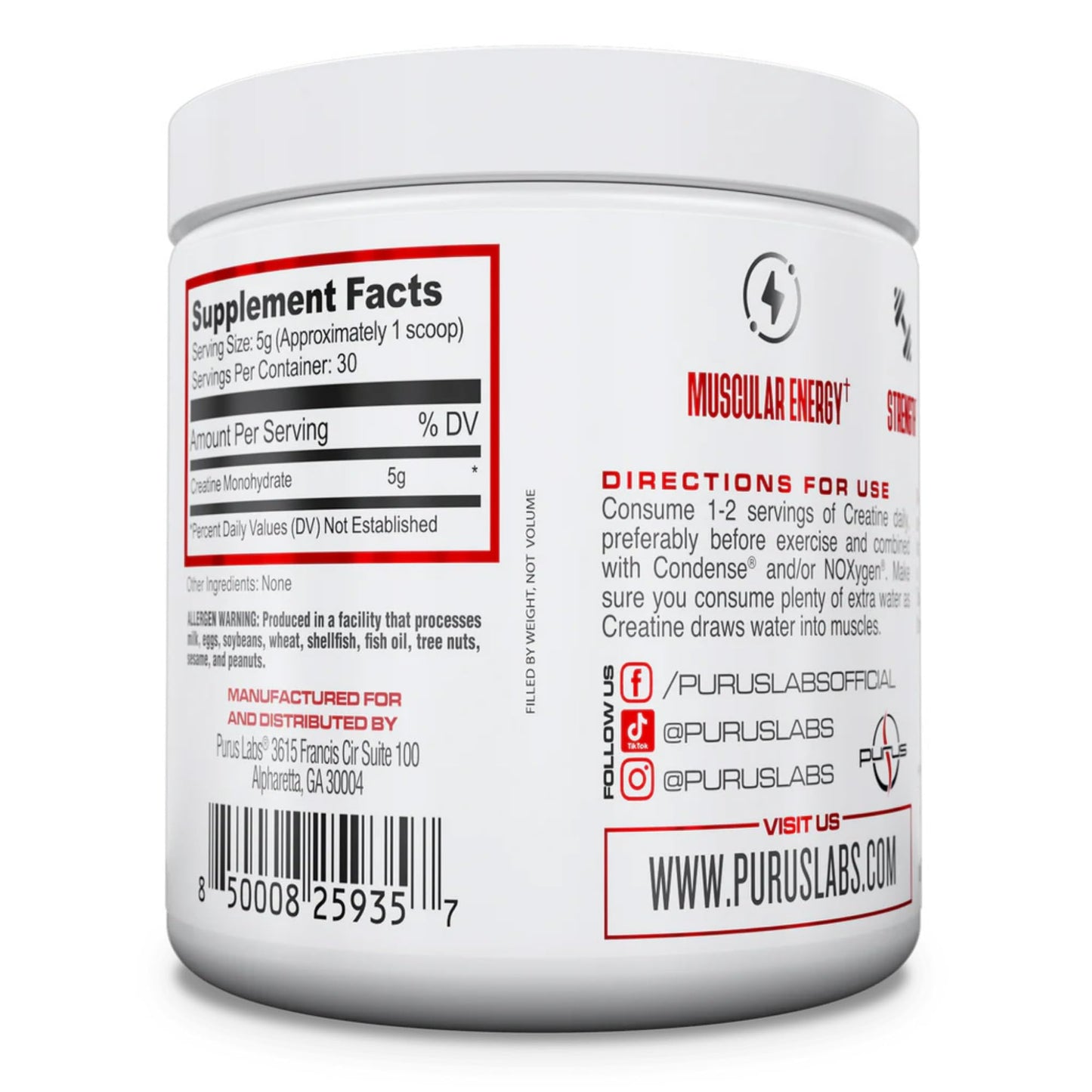 Purus Labs Foundation Series Creatine Powder | 100% Ultra Pure Micronized Creatine Monohydrate | Strength, Mass, Power, Recovery | 30 Servings (Unflavored)