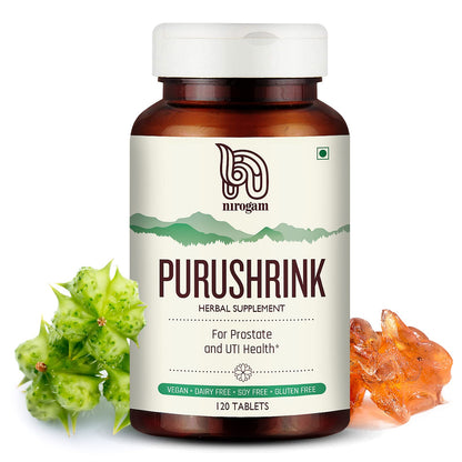 Purushrink Prostate Health for Men | Ayurvedic Urinary & Sleep Support | Nirogam 120 Tablets