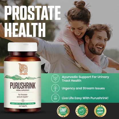 Purushrink Prostate Health for Men | Ayurvedic Urinary & Sleep Support | Nirogam 120 Tablets