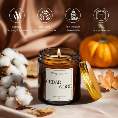 Putart Cedar Wood Soy Candles – Natural, Non-Toxic, Long-Lasting 9oz Jar Candle