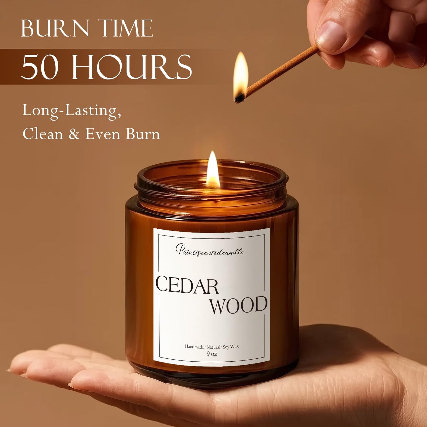 Putart Cedar Wood Soy Candles – Natural, Non-Toxic, Long-Lasting 9oz Jar Candle