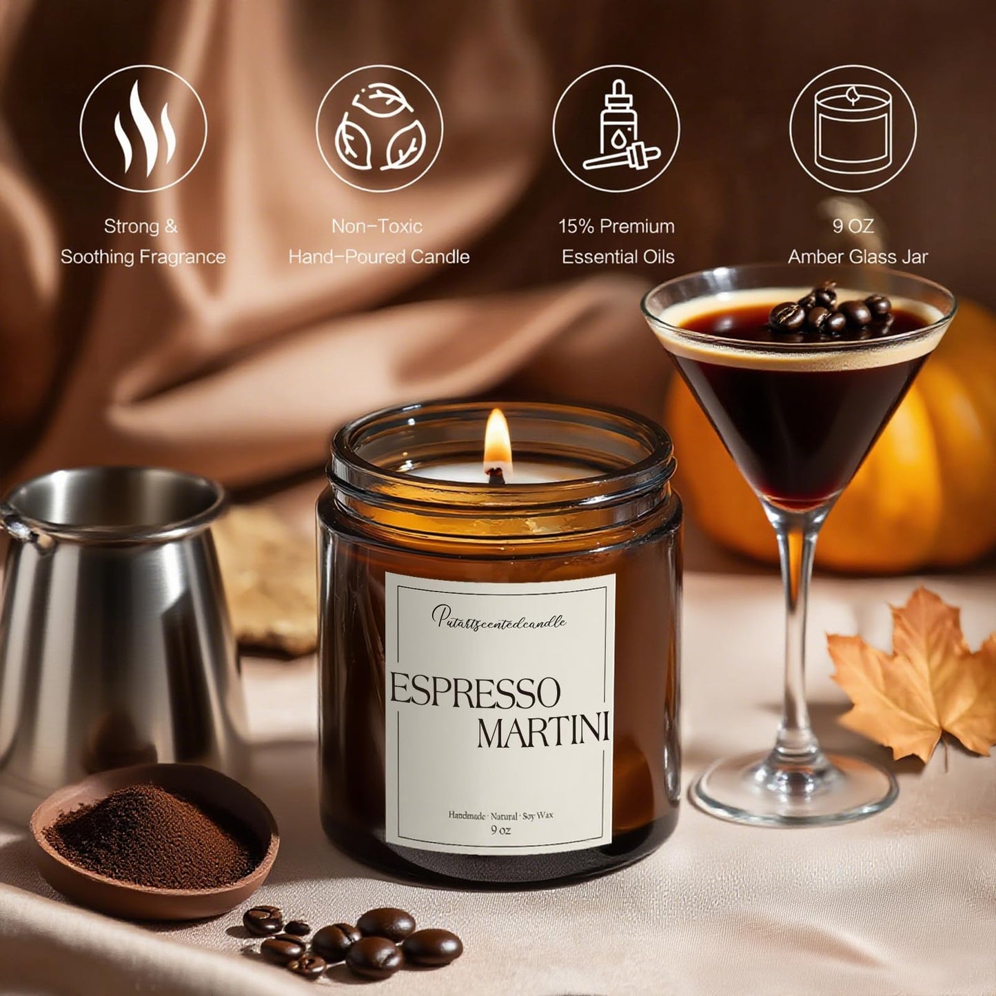 Putart Espresso Martini Soy Candle – 9oz Aromatherapy Coffee Scented Candle for Stress Relief & Meditation