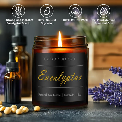 Putart Eucalyptus Mint Soy Candle – Natural, Non-Toxic, Long-Lasting 9oz