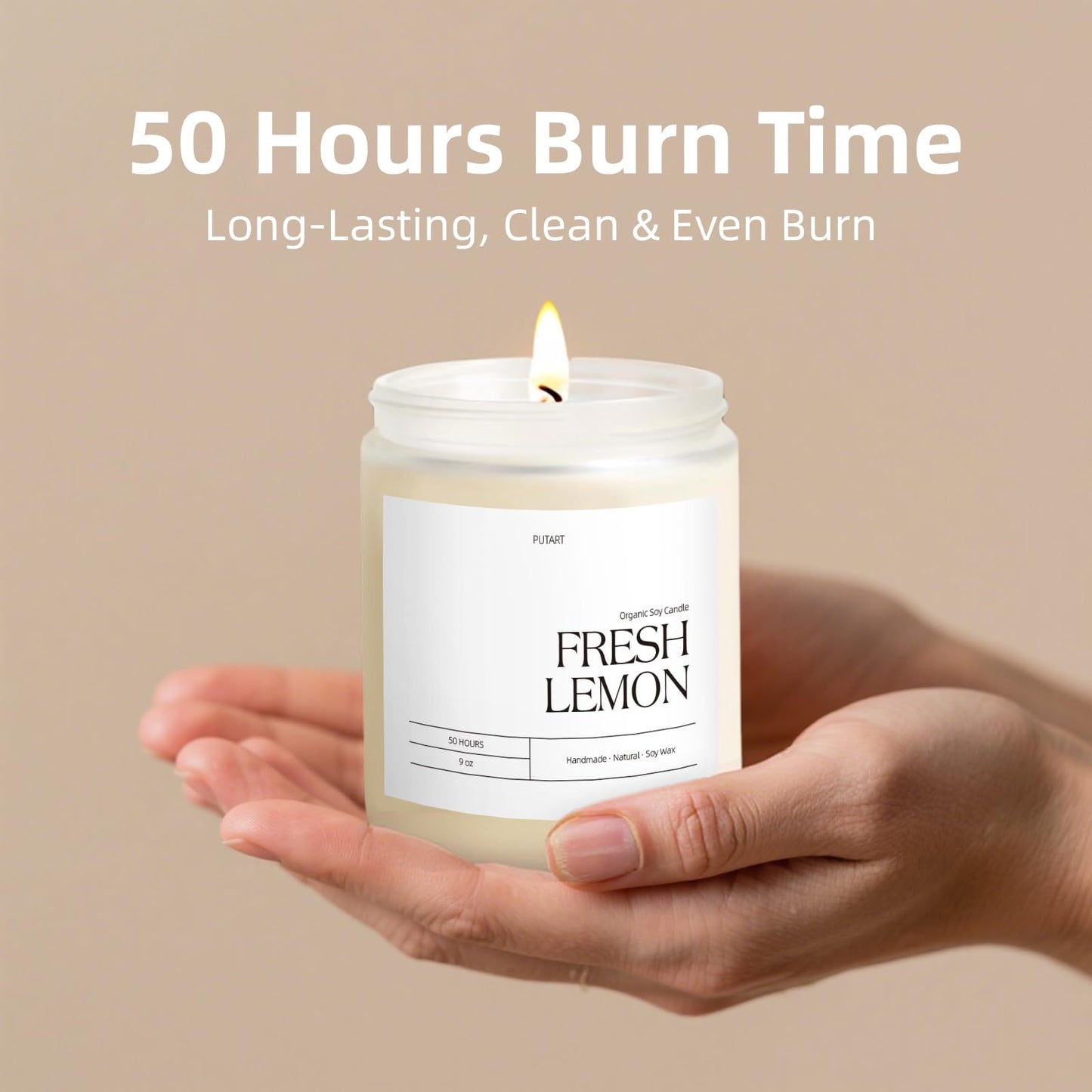 Putart Fresh Lemon 9oz Natural Soy Candle - Aromatherapy, Non-Toxic, White Jar