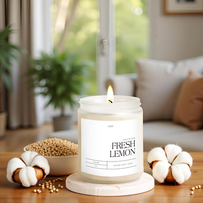 Putart Fresh Lemon 9oz Natural Soy Candle - Aromatherapy, Non-Toxic, White Jar