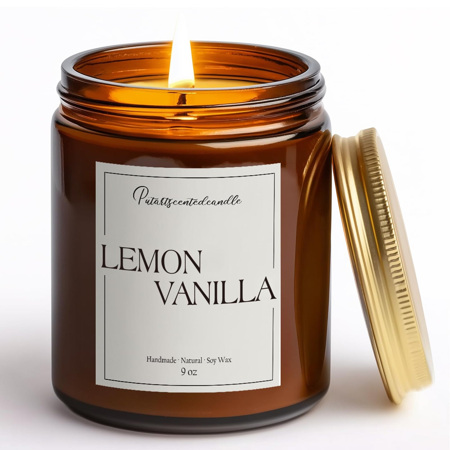 Putart Lemon Vanilla Soy Candle 9oz – Aromatherapy, Non-Toxic, Long-Lasting