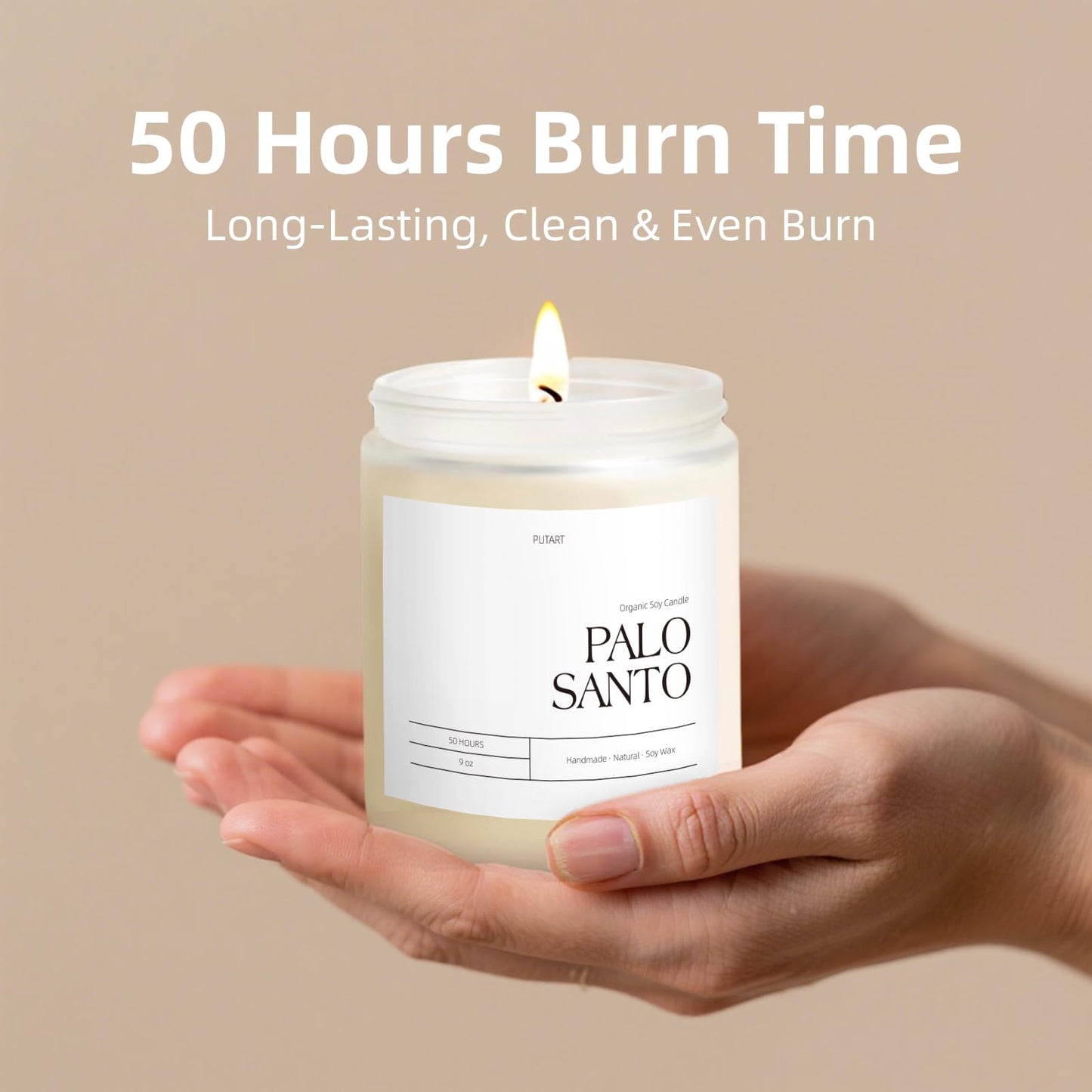 Putart Palo Santo Candle – 9oz Natural Soy Aromatherapy Jar, Stress Relief