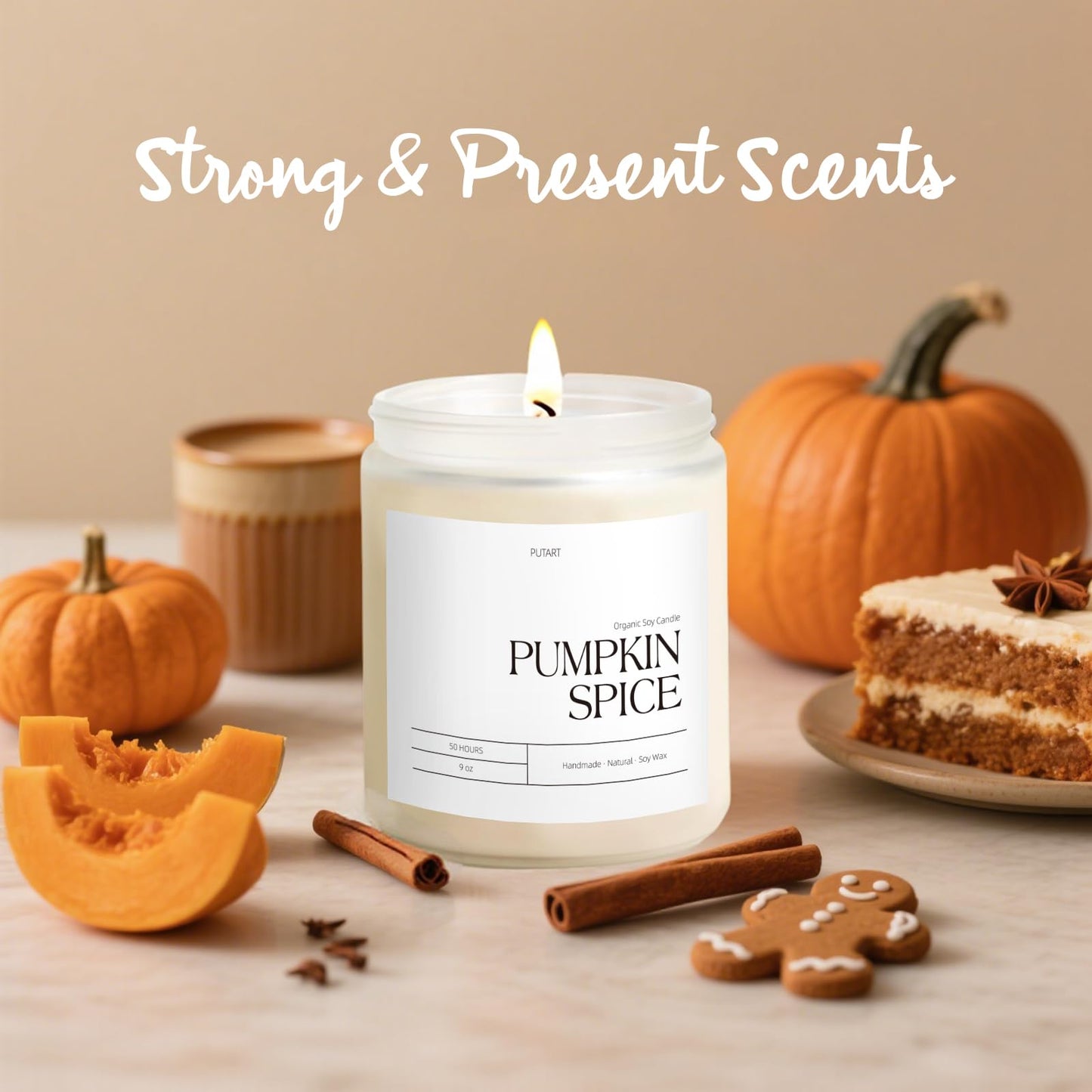 Putart Pumpkin Spice Fall Candles – Natural Soy Wax, 9oz, Non-Toxic Aromatherapy