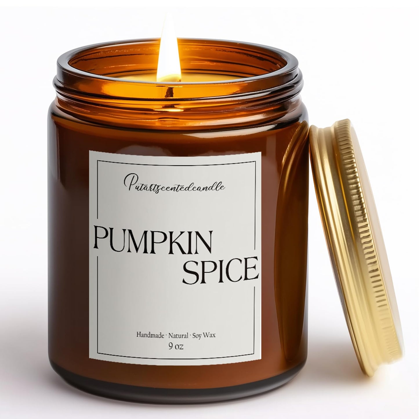 Putart Pumpkin Spice Soy Candle – 9oz, Amber Glass Jar