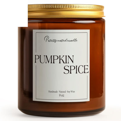 Putart Pumpkin Spice Soy Candle – 9oz, Amber Glass Jar