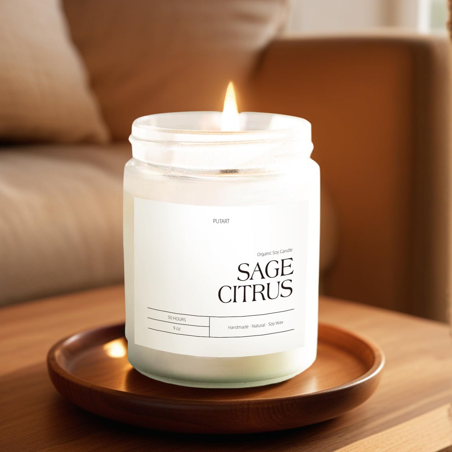 Putart Sage Citrus Soy Candle – 9oz, Non-Toxic, Long-Lasting Aroma, Luxury Gift Jar
