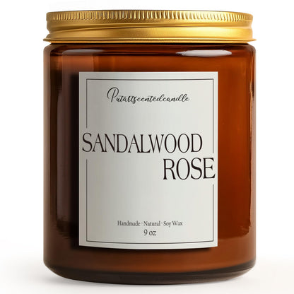 Putart Sandalwood & Rose Scented Candle – Natural Soy Wax 9oz Jar | Aromatherapy, Stress Relief Gift for Men & Women