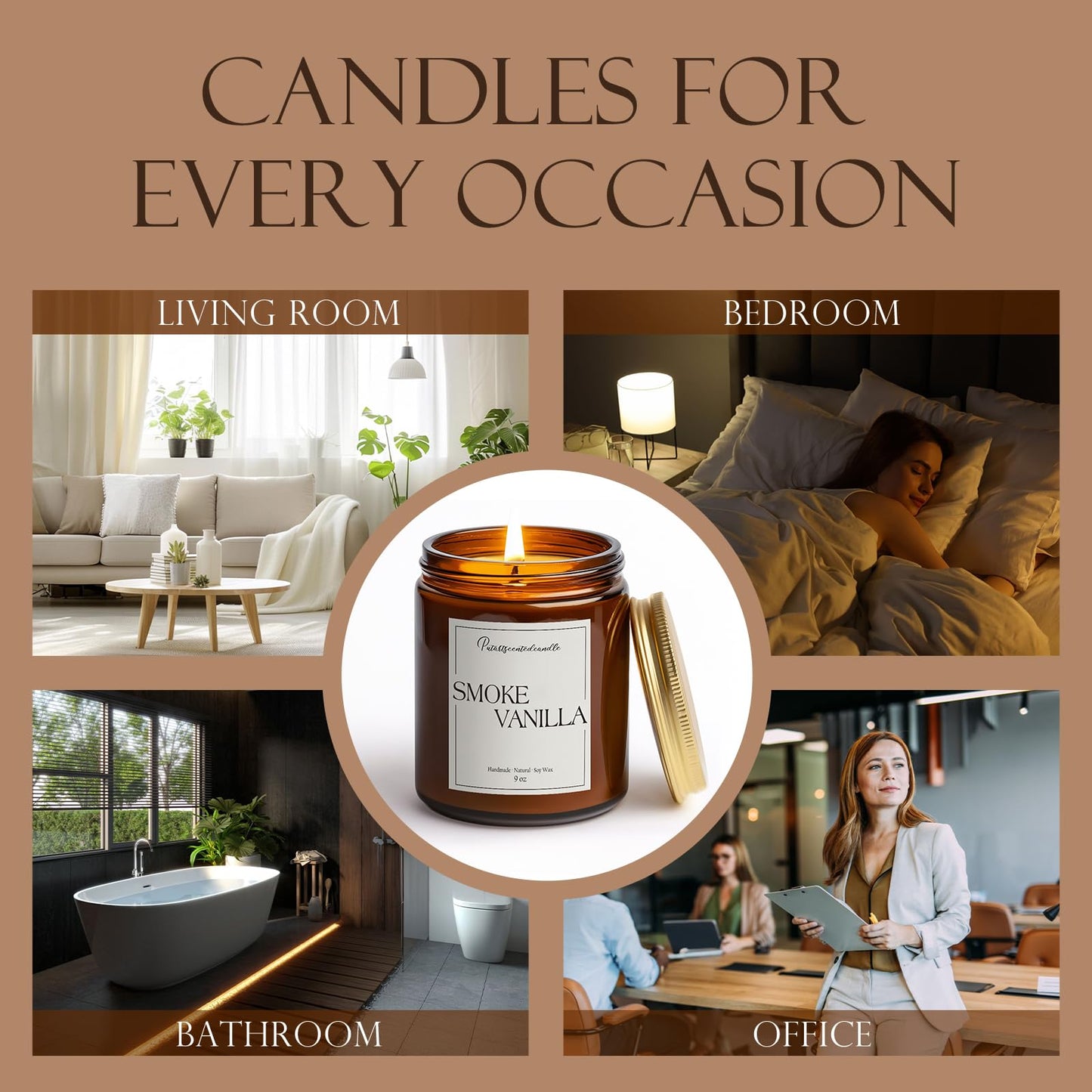 Putart Somke Vanilla Scented Candle – 9oz Natural Soy Wax, Aromatherapy & Stress Relief
