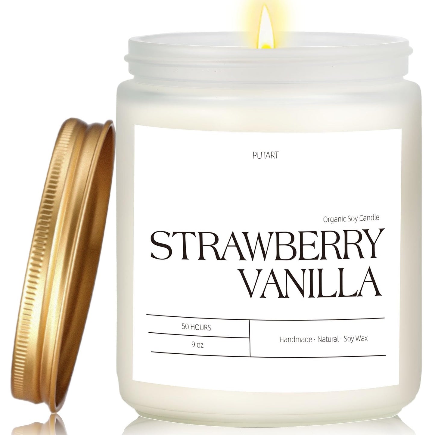 Putart Strawberry Vanilla Soy Candle – 9oz Aromatherapy, Non-Toxic