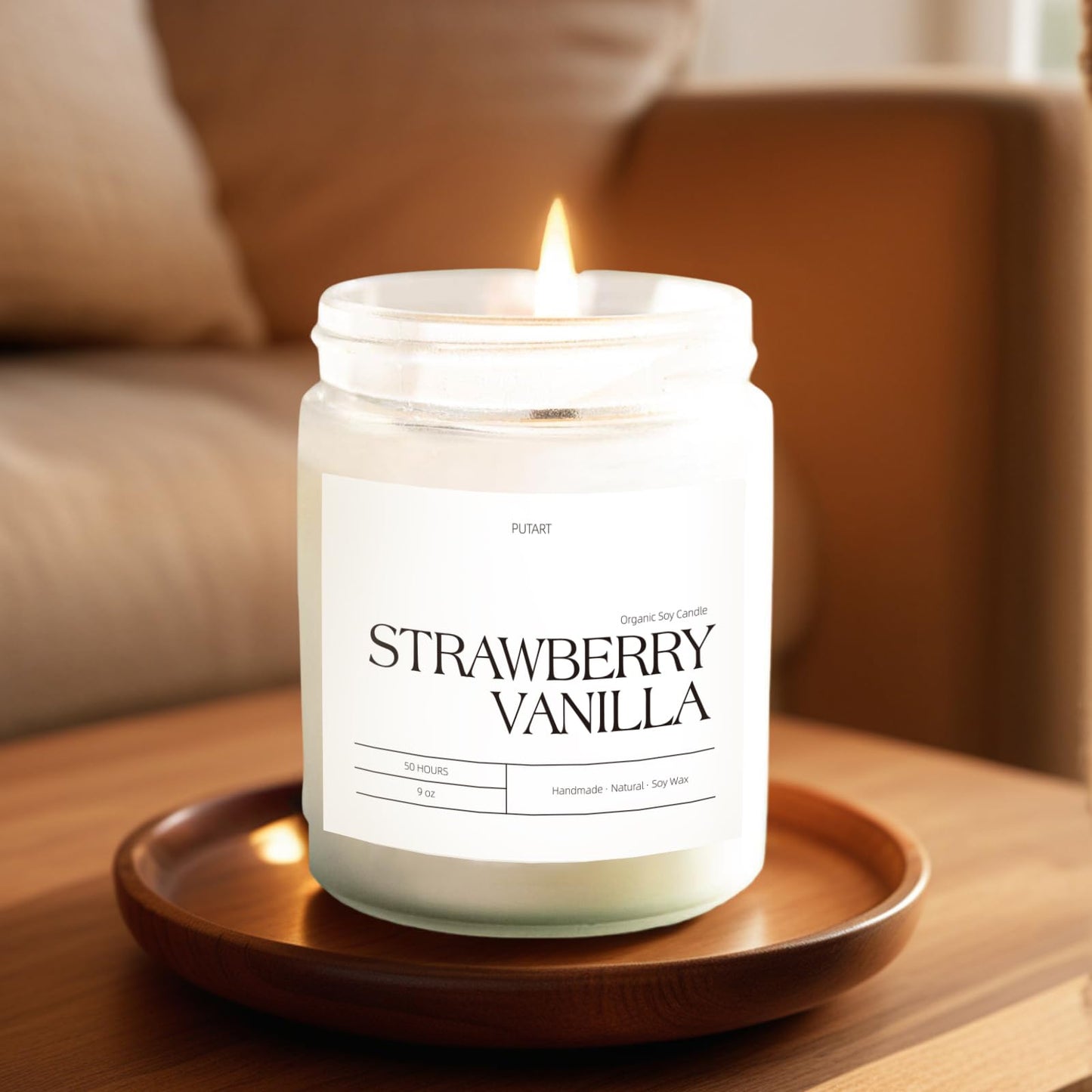 Putart Strawberry Vanilla Soy Candle – 9oz Aromatherapy, Non-Toxic