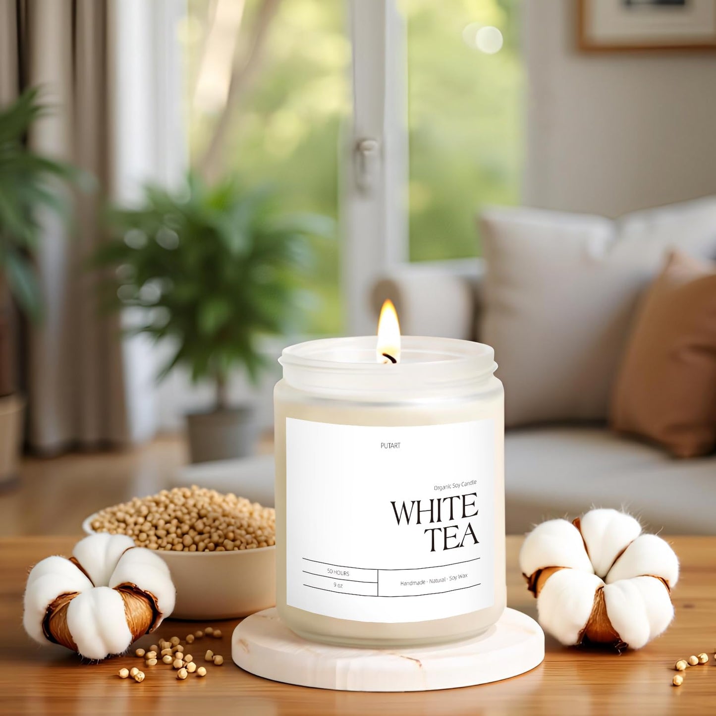 Putart White Tea Candles – Natural Soy Wax Aromatherapy Jar Candle 9oz