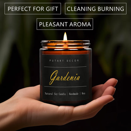 Putart Gardenia Scented Candles – 9oz Natural Soy Wax Jar Candle