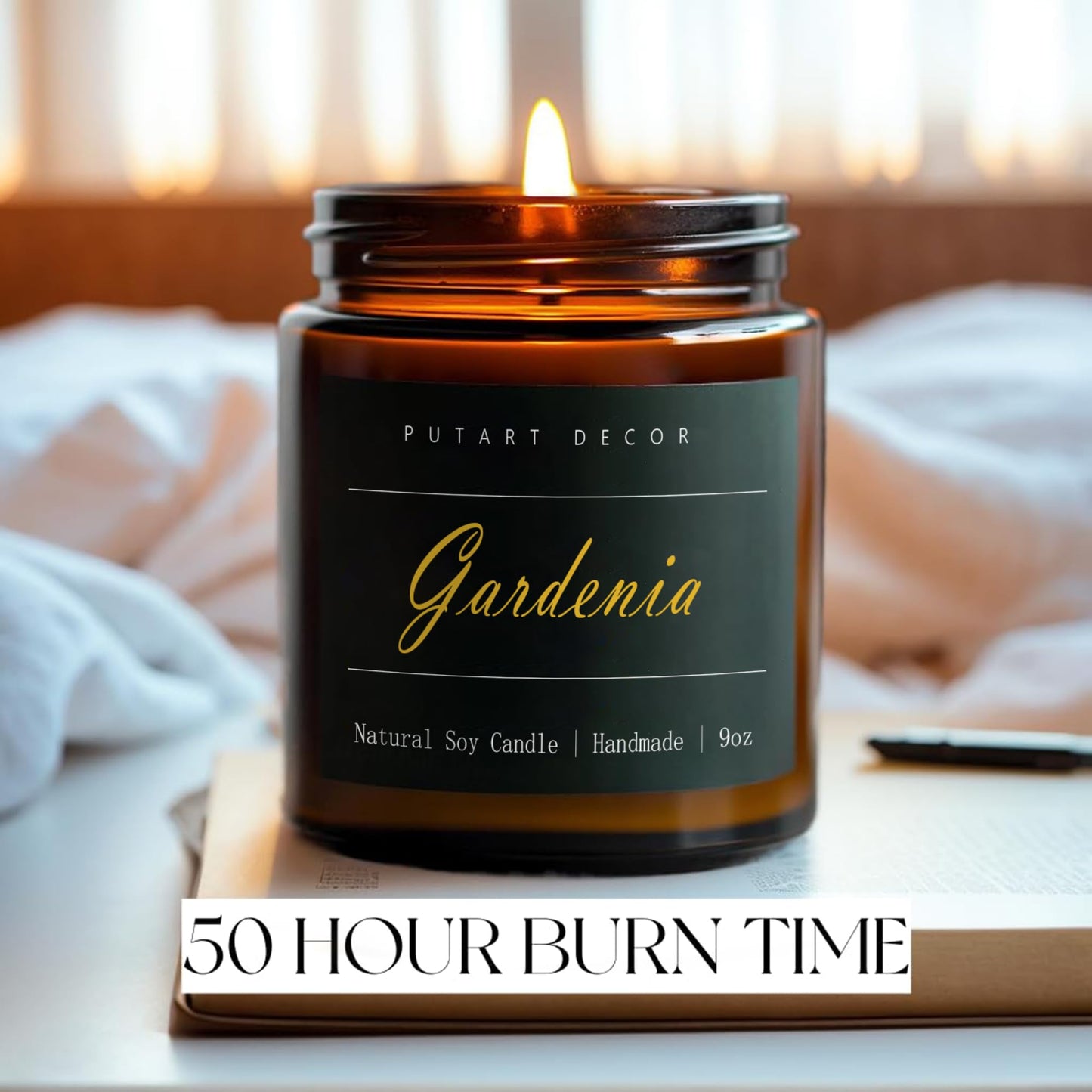Putart Gardenia Scented Candles – 9oz Natural Soy Wax Jar Candle