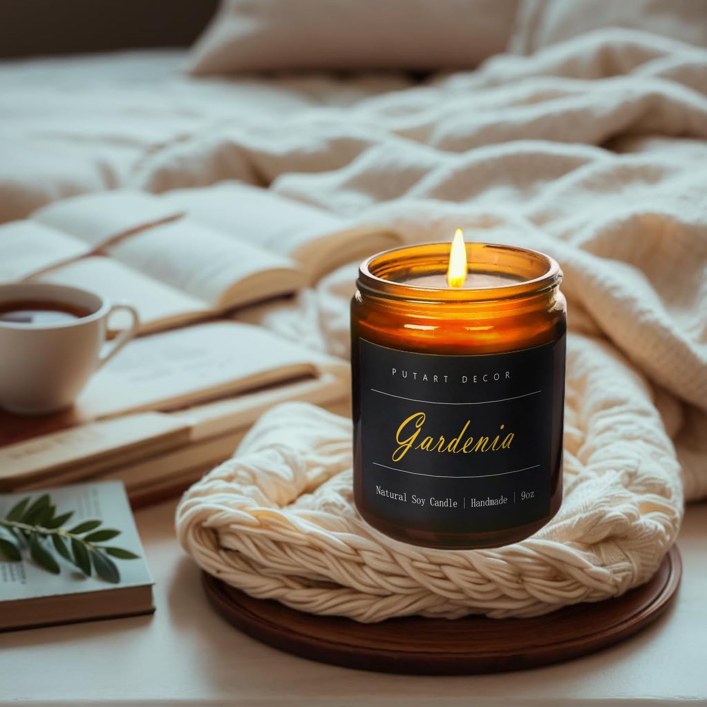 Putart Gardenia Scented Candles – 9oz Natural Soy Wax Jar Candle