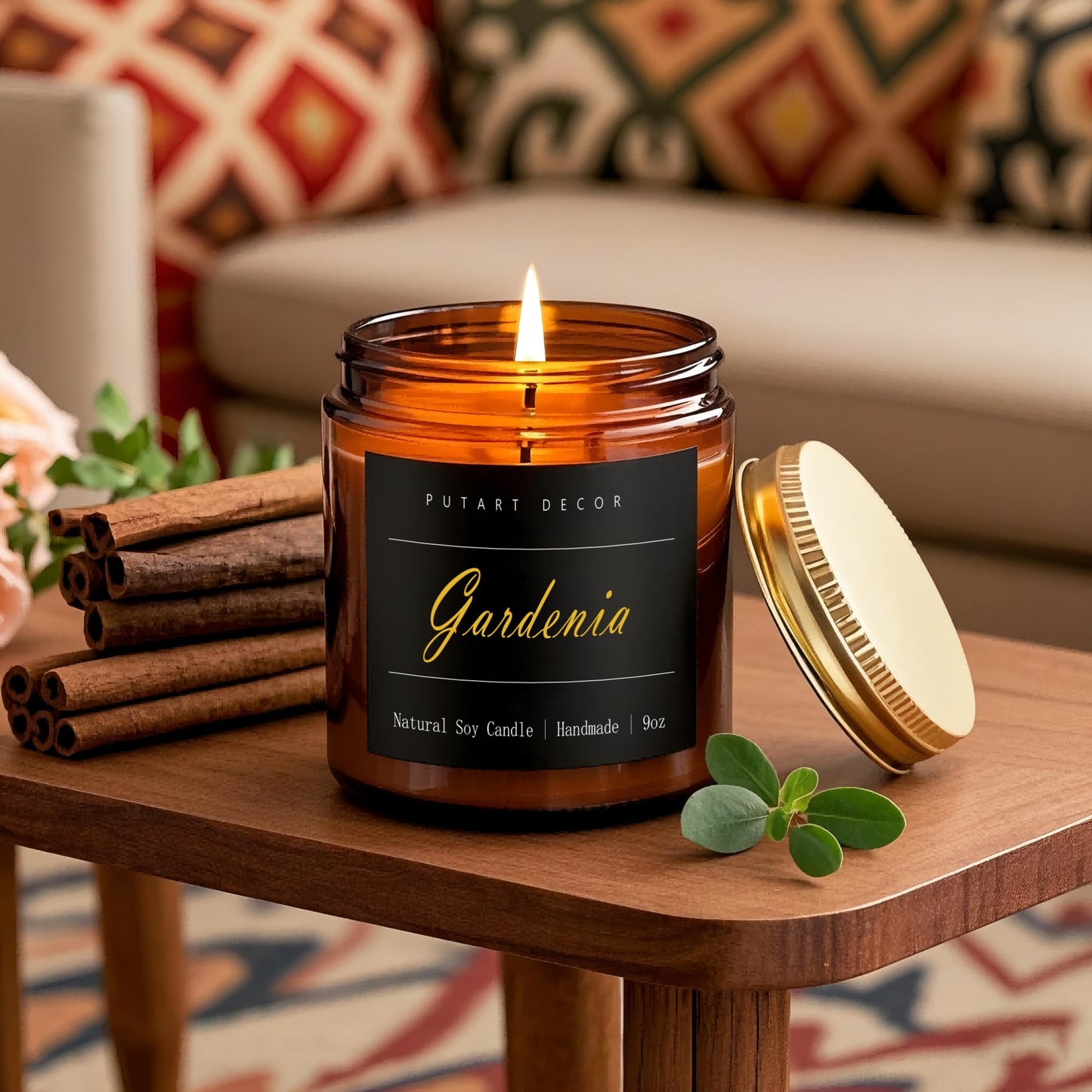 Putart Gardenia Scented Candles – 9oz Natural Soy Wax Jar Candle