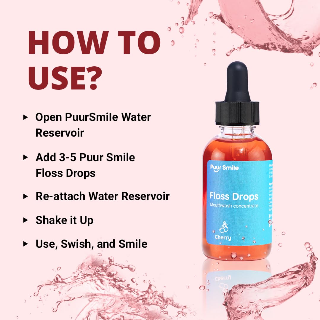 Puur Smile Cherry Floss Drop Serum – Concentrated Mouthwash for Water Flosser