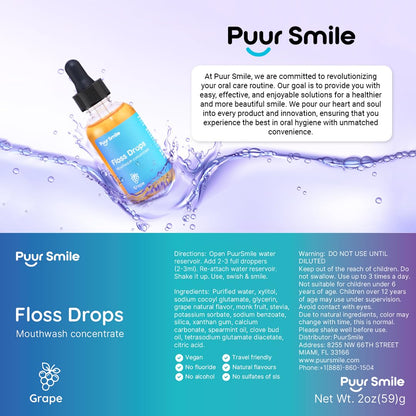 Puur Smile Floss Drop Serum – Grape Flavor Mouthwash for Water Flosser | 2oz