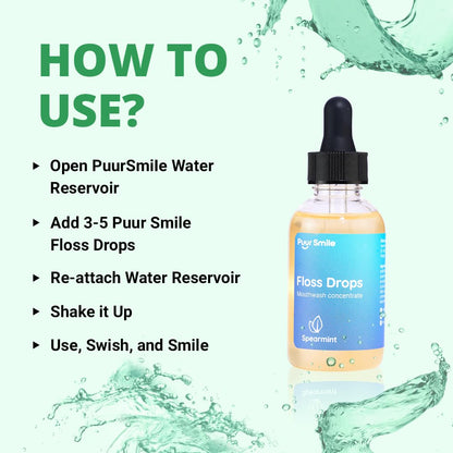 Puur Smile Floss Drop Serum – 2oz Concentrated Mouthwash for Water Flosser | Spearmint & Oral Health