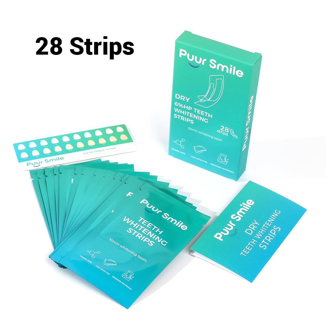 Puur Smile Proffesional Teeth Whitening Strips - 14 Treatments Kit | Peroxide Free, Enamel Safe, Non-Slip Dry Strip Technology (Mint)