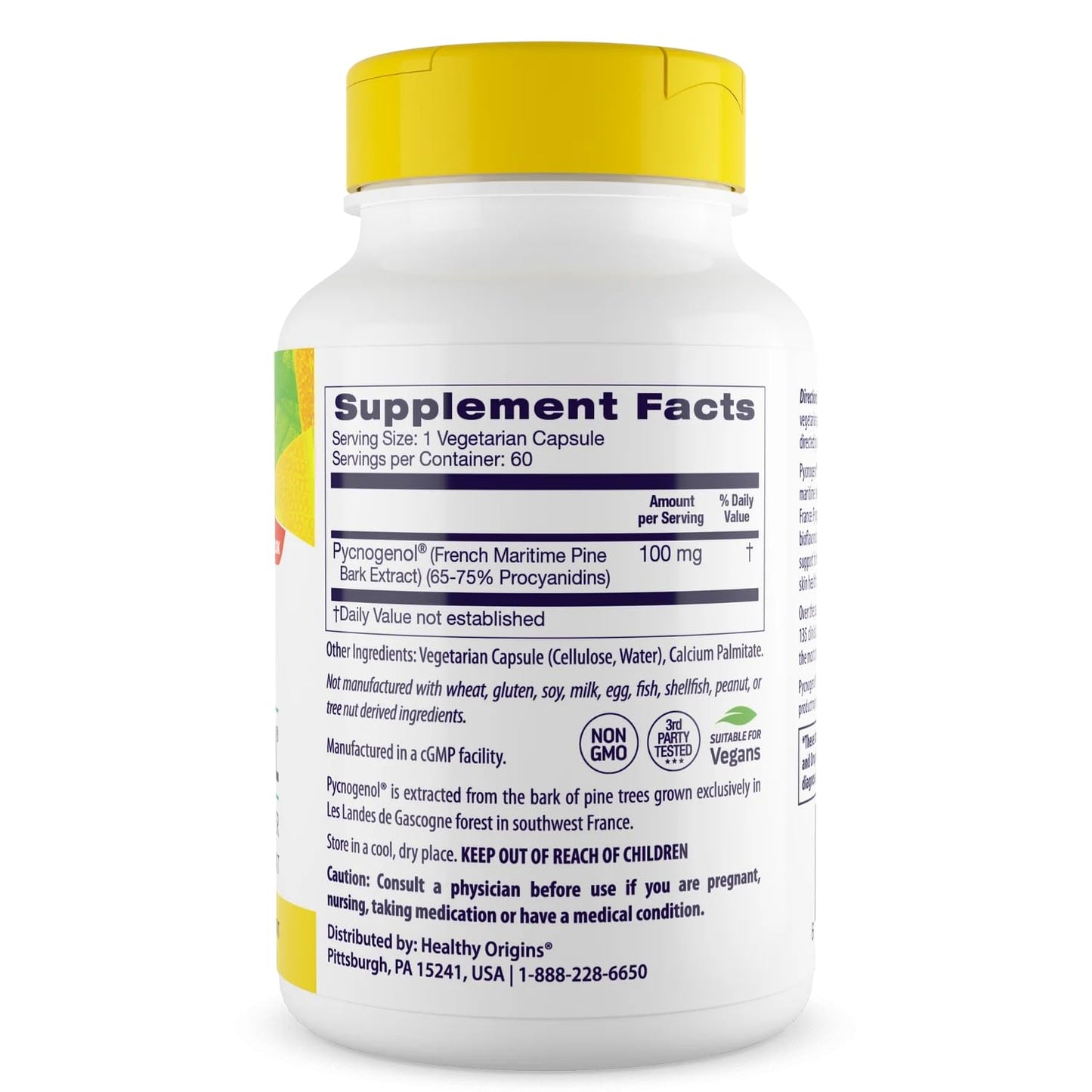 Healthy Origins Pycnogenol 100 mg – Pine Bark Extract, Non-GMO, 60 Veggie Caps