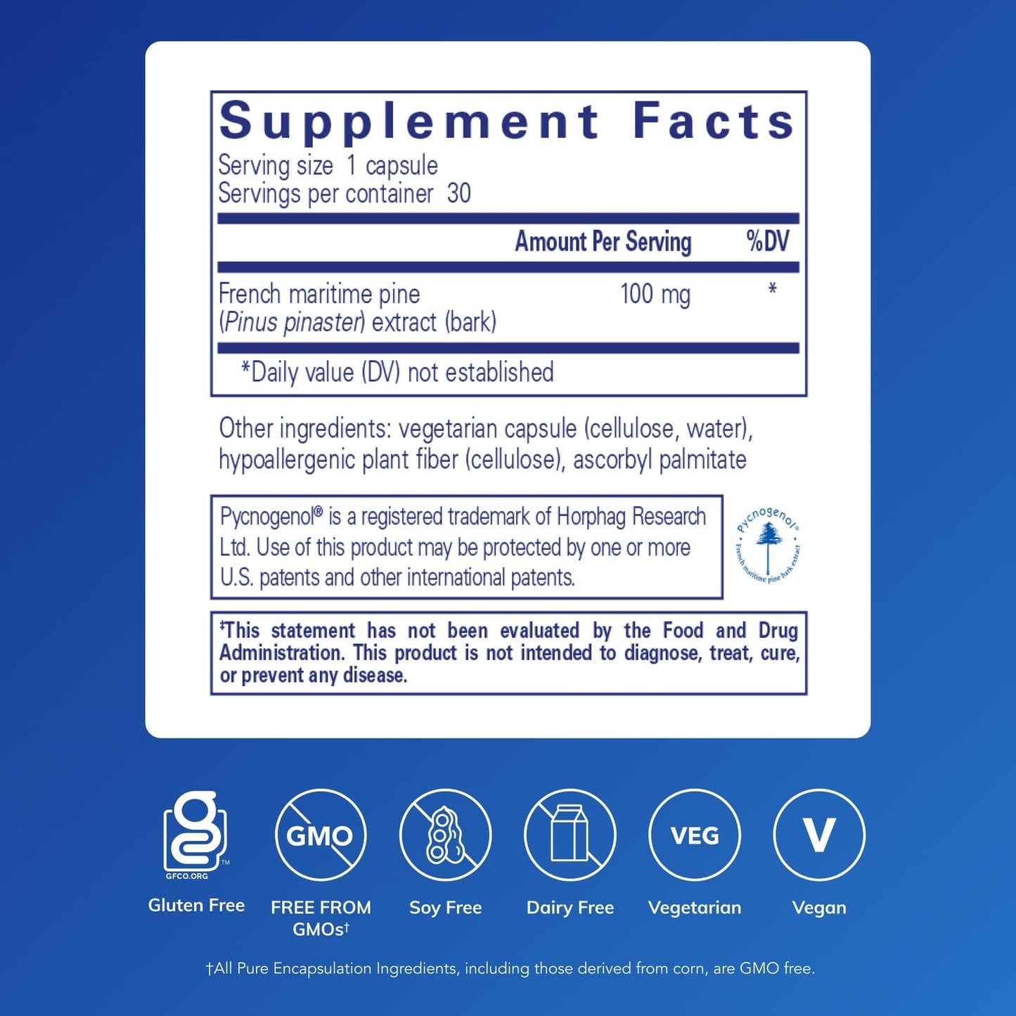 Pure Encapsulations Pycnogenol 100 mg | Hypoallergenic Vascular Health & Antioxidant Support | 30 Capsules