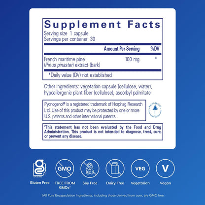Pure Encapsulations Pycnogenol 100 mg | Hypoallergenic Vascular Health & Antioxidant Support | 30 Capsules
