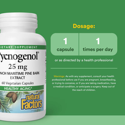 Natural Factors Pycnogenol 25 mg, Antioxidant Support for Healthy Aging, 60 Capsules