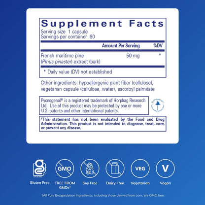 Pure Encapsulations Pycnogenol (Pine Bark Extract) 50 mg | Hypoallergenic Supplement for Cognitive Function & Cardiovascular Health | 60 Capsules