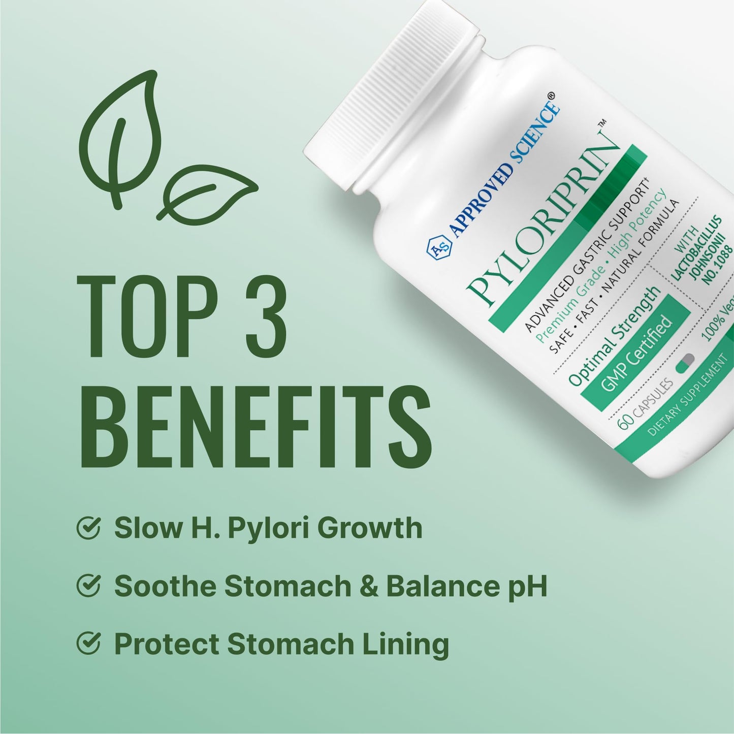 Approved Science Pyloriprin - Advanced Digestive Support (Zinc L-Carnosine, Probiotic, Broccoli Sprout, Deglycyrrhized Licorice) - 60 Vegan Capsules