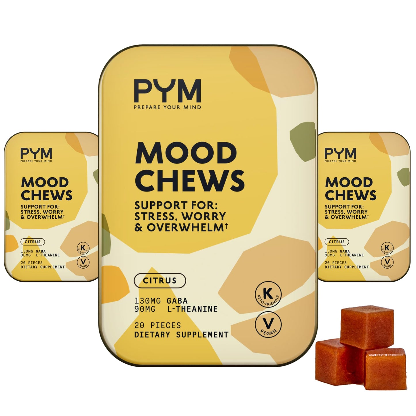 PYM Citrus Mood Chews – 60 Count | GABA 130mg, L-Theanine 90mg | Vegan, Non-GMO, Gluten-Free, Made in USA